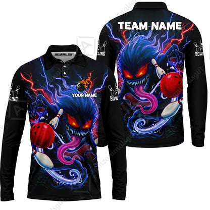 Customized Bowling Jerseys Polo Shirt, Evil Bowling Monster-Dark Bowling Spirit, Uniform Bowling - Personalized Name And Team Name