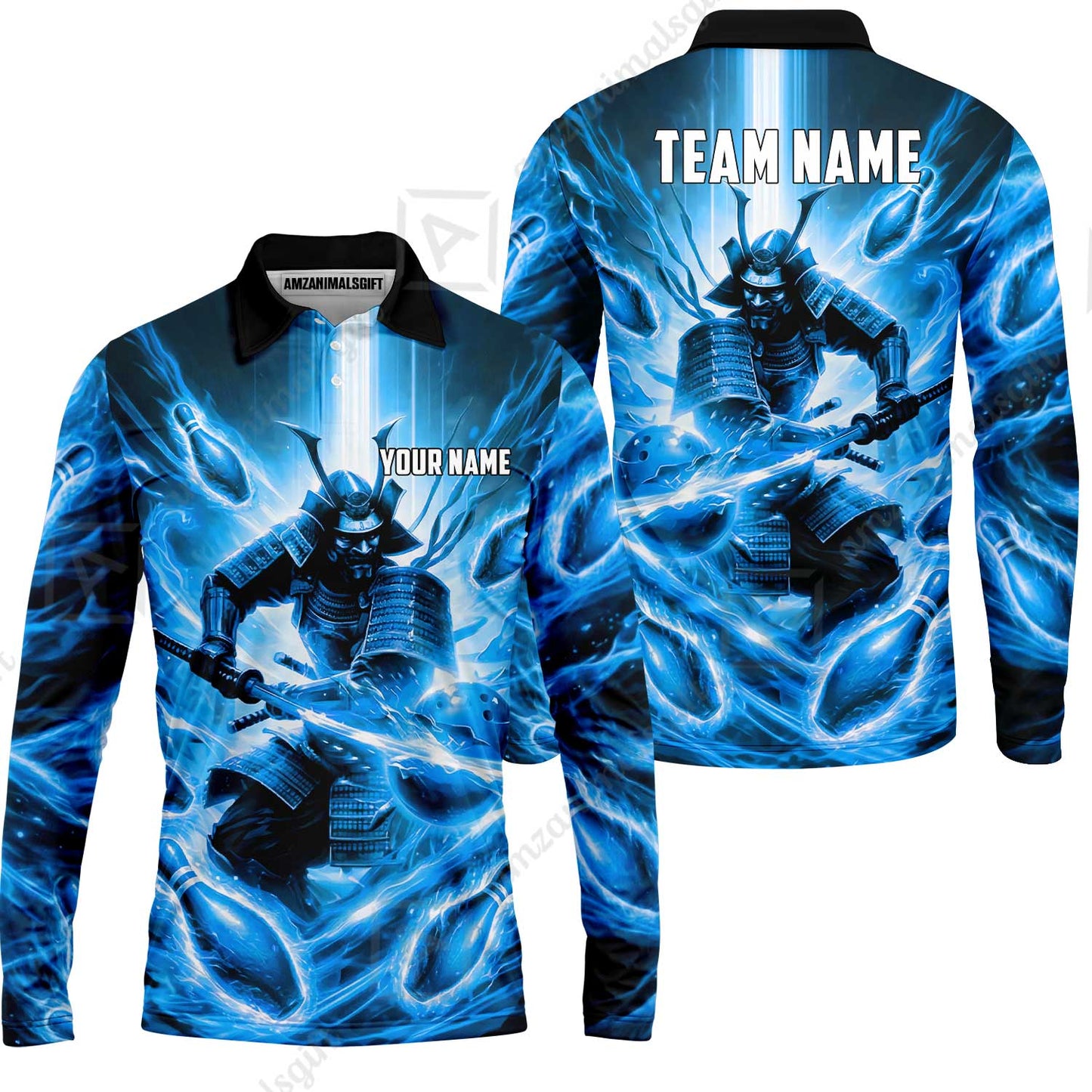 Custom Bowling Jersey Polo Shirt, Japanese Samurai Warrior Bowling, Custom Bowling Jersey Team Shirt For Players With Name & Team Name