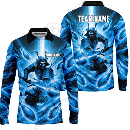 Custom Bowling Jersey Polo Shirt, Japanese Samurai Warrior Bowling, Custom Bowling Jersey Team Shirt For Players With Name & Team Name