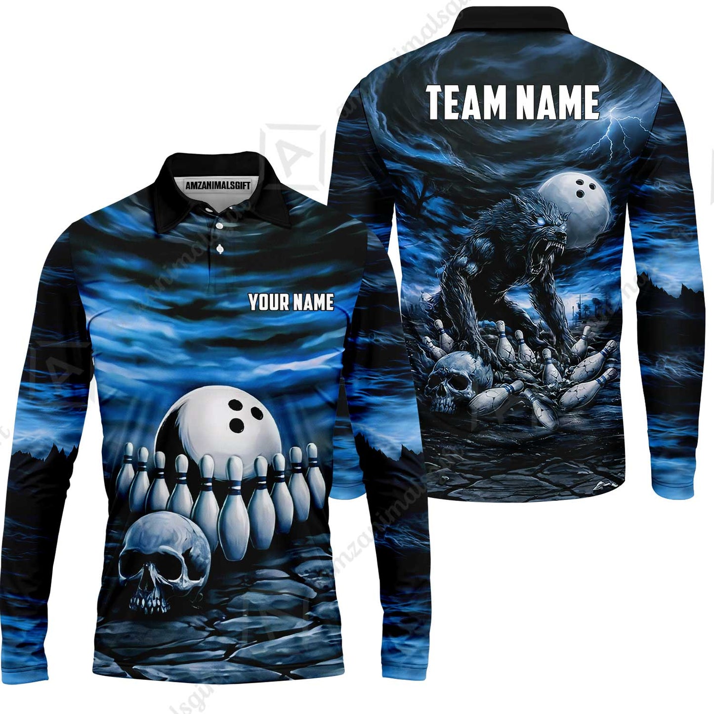 Custom Full Moon Werewolf Bowling Jersey Polo Shirt, Custom Full Moon Werewolf Bowling Jersey Team Shirt For Players With Name & Team Name