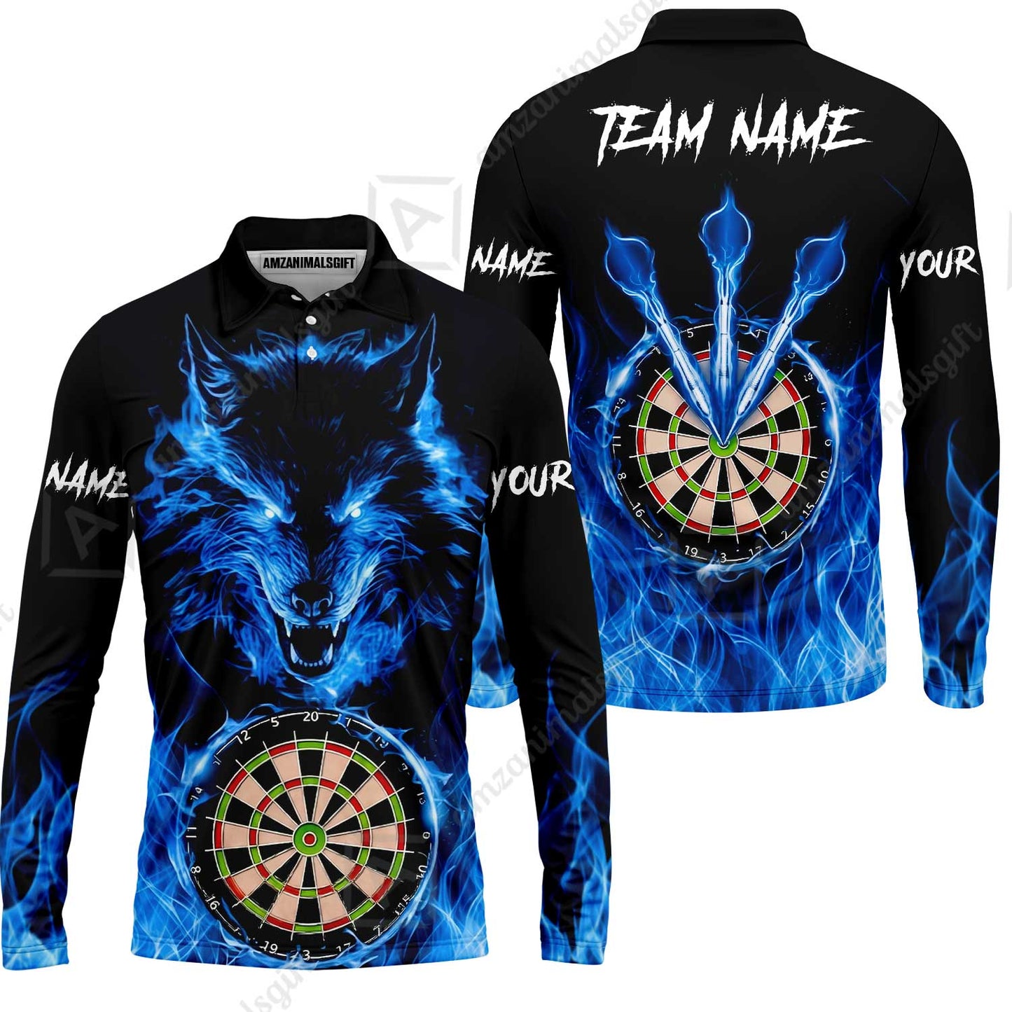 Custom Darts Jersey Polo Shirt, Dartboard Fierce Wolf Design, Uniform Dart - Personalized Name And Team Name