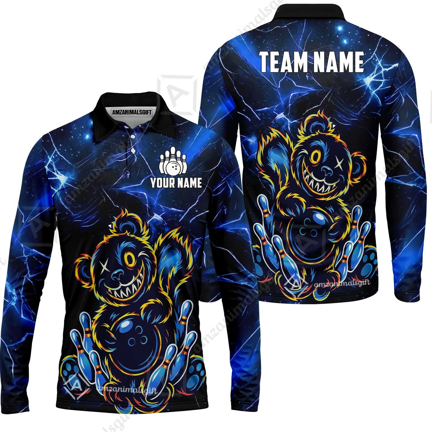 Custom Creepy Teddy Bowling Jersey Polo Shirt, Custom Creepy Teddy Bowling Jersey Team Shirt For Players With Name & Team Name