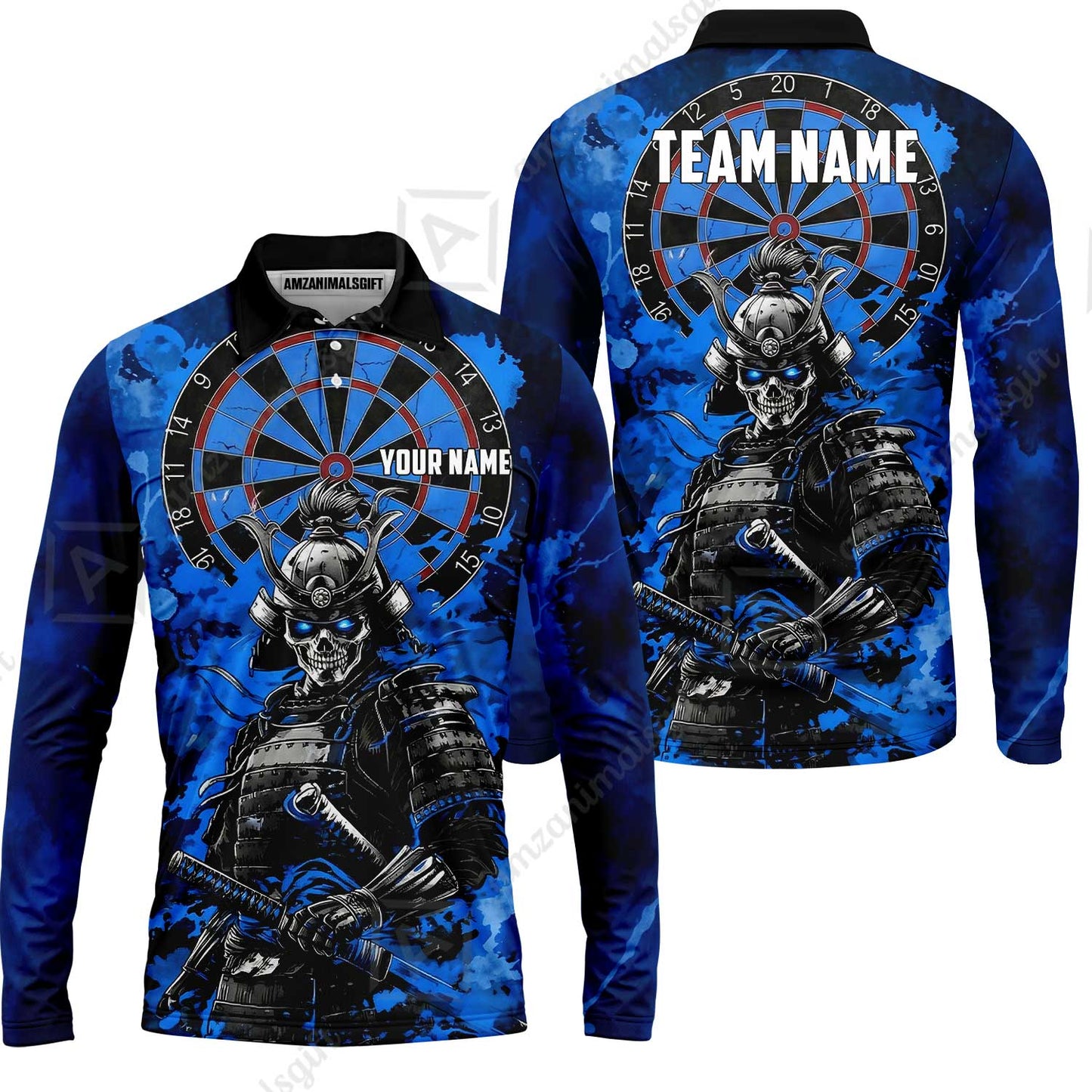 Custom Darts Team Jersey, Personalized Skull Samurai Dartboard Dart Polo Shirt For Players With Name & Team Name