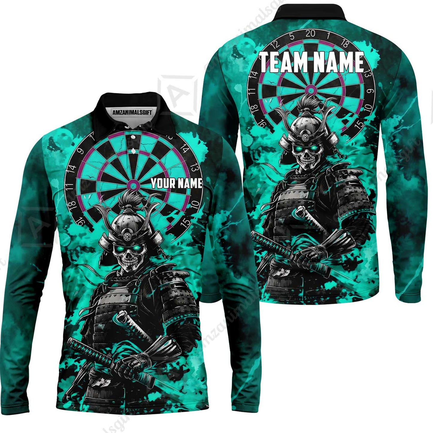 Custom Darts Team Jersey, Personalized Skull Samurai Dartboard Dart Polo Shirt For Players With Name & Team Name