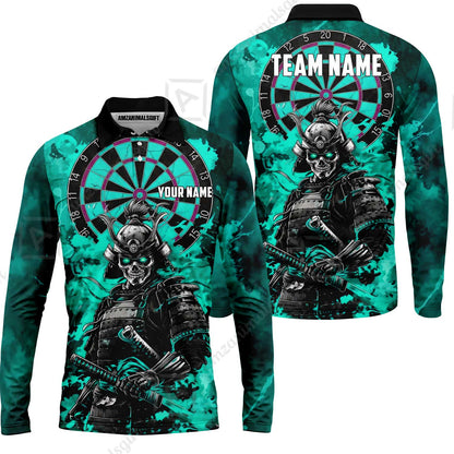 Custom Darts Team Jersey, Personalized Skull Samurai Dartboard Dart Polo Shirt For Players With Name & Team Name