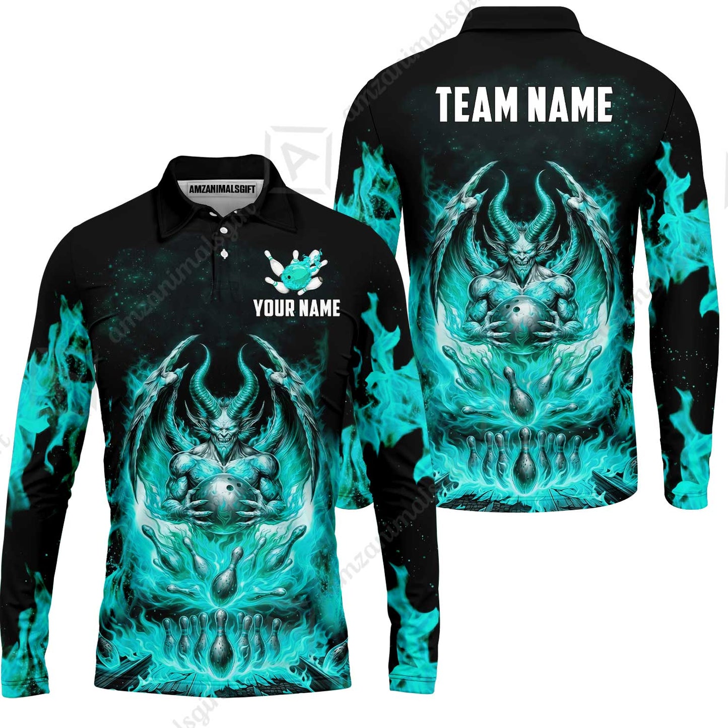 Custom Hellfire Bowling Jersey Polo Shirt, Custom Hellfire Bowling Jersey Team Shirt For Players With Name & Team Name