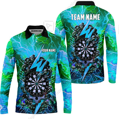 Custom Darts Team Jersey, Personalized Lightning Skull Dart Polo Shirt For Players With Name & Team Name