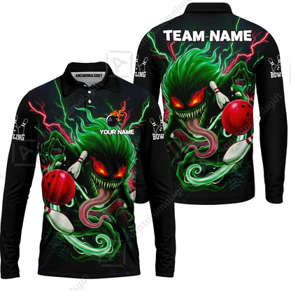 Customized Bowling Jerseys Polo Shirt, Evil Bowling Monster-Dark Bowling Spirit, Uniform Bowling - Personalized Name And Team Name