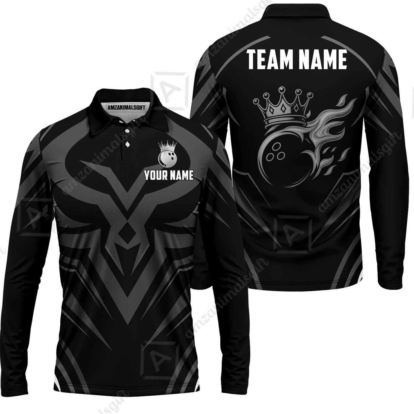 Custom Bowling Jersey Polo Shirt, Crowned Bowling Ball, Custom Bowling Jersey Team Shirt For Players With Name & Team Name