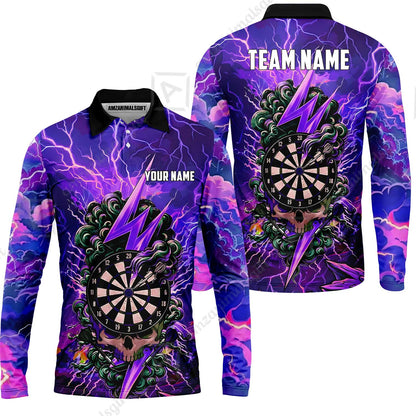 Custom Darts Team Jersey, Personalized Lightning Skull Dart Polo Shirt For Players With Name & Team Name