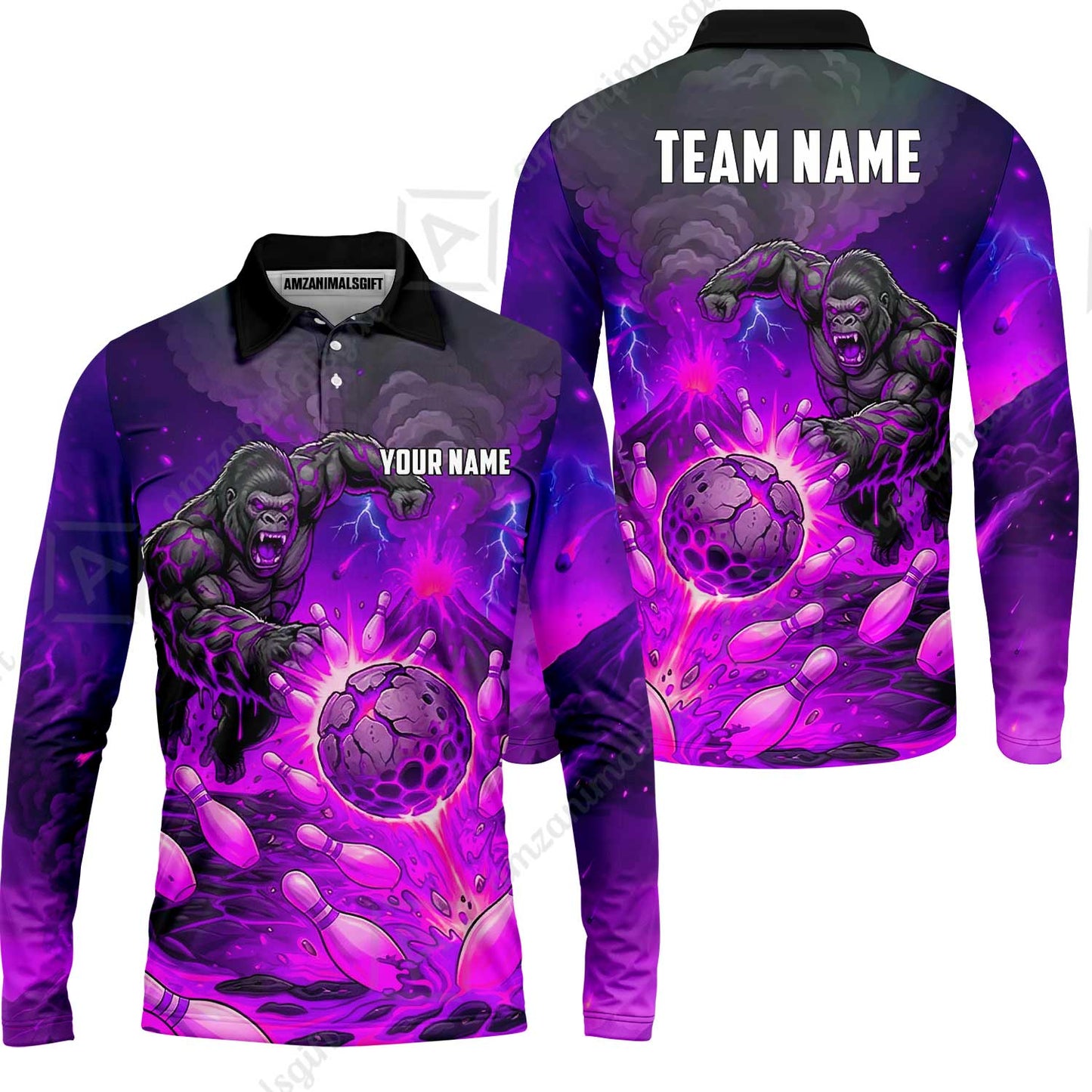 Custom Bowling Jersey Polo Shirt, Fierce Gorilla Strike Bowling, Custom Bowling Jersey Team Shirt For Players With Name & Team Name