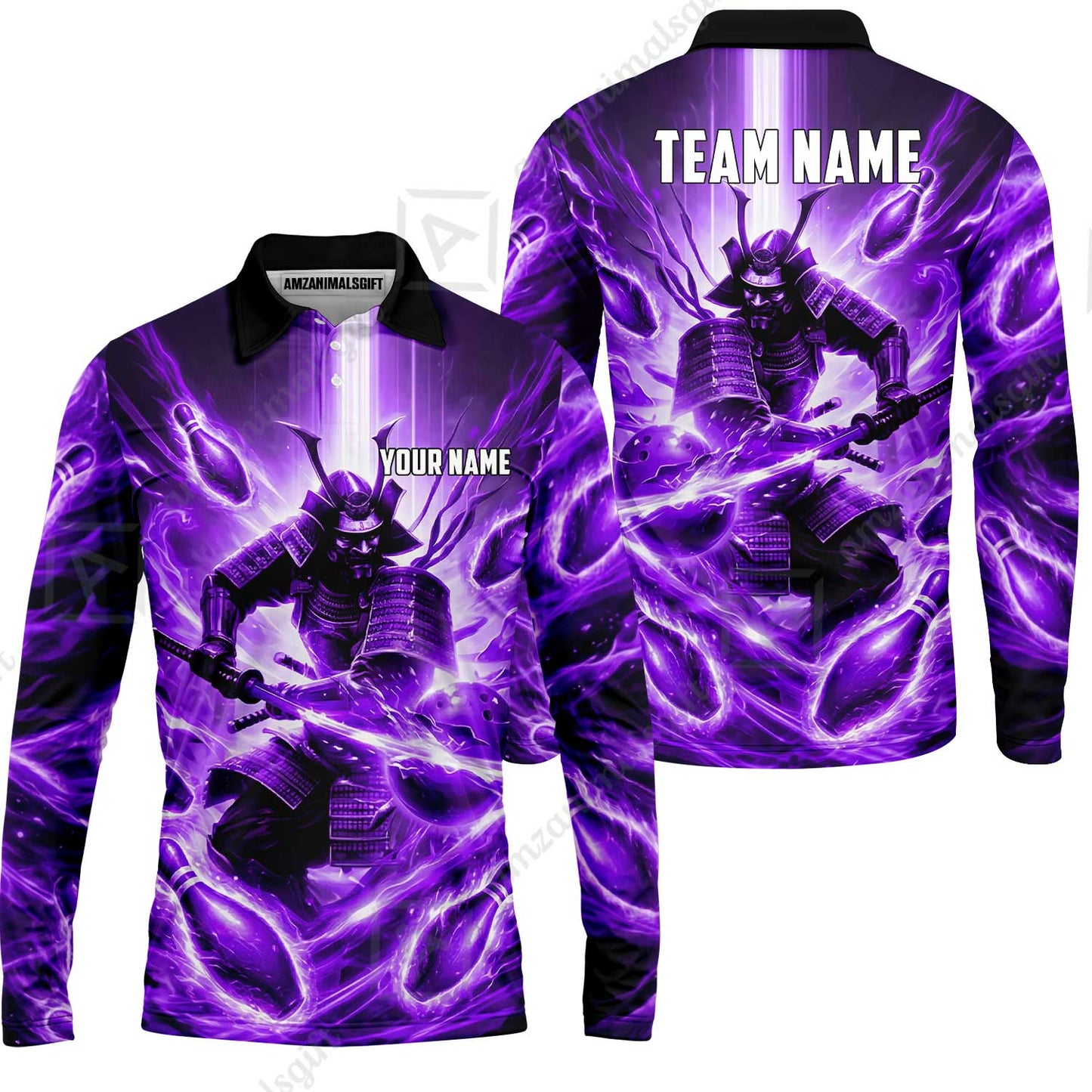 Custom Bowling Jersey Polo Shirt, Japanese Samurai Warrior Bowling, Custom Bowling Jersey Team Shirt For Players With Name & Team Name