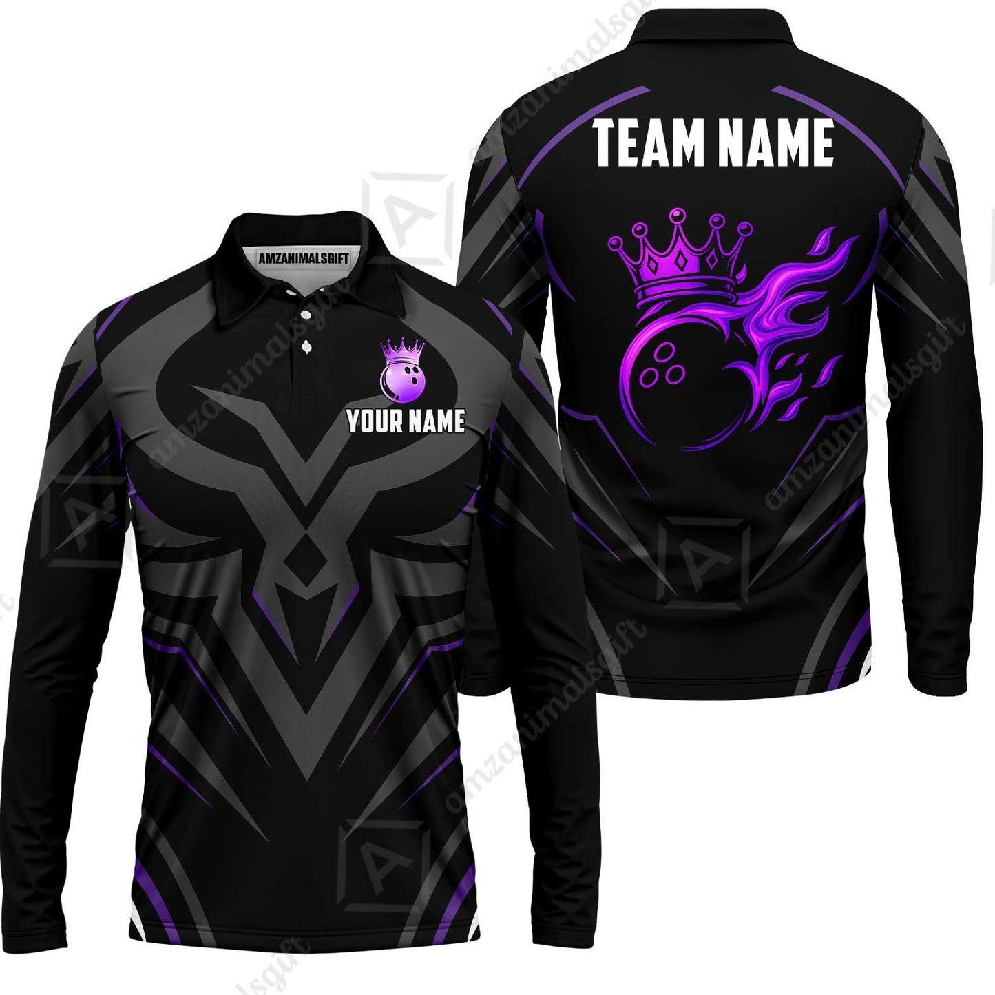 Custom Bowling Jersey Polo Shirt, Crowned Bowling Ball, Custom Bowling Jersey Team Shirt For Players With Name & Team Name