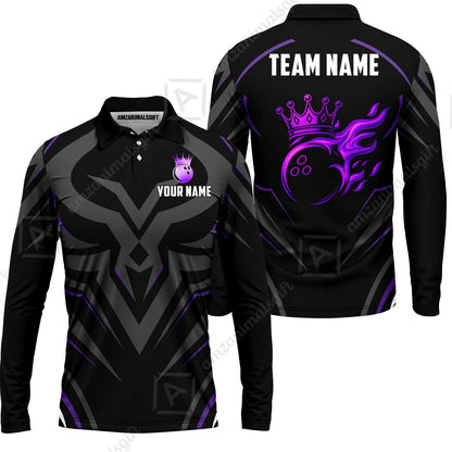 Custom Bowling Jersey Polo Shirt, Crowned Bowling Ball, Custom Bowling Jersey Team Shirt For Players With Name & Team Name
