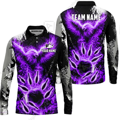 Custom Bowling Jersey Polo Shirt, Flaming Phoenix Bowling, Custom Bowling Jersey Team Shirt For Players With Name & Team Name