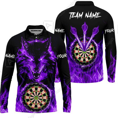 Custom Darts Jersey Polo Shirt, Dartboard Fierce Wolf Design, Uniform Dart - Personalized Name And Team Name