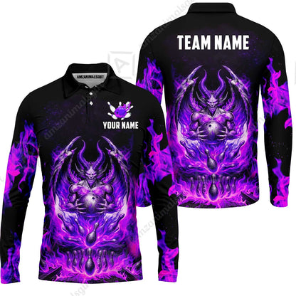 Custom Hellfire Bowling Jersey Polo Shirt, Custom Hellfire Bowling Jersey Team Shirt For Players With Name & Team Name