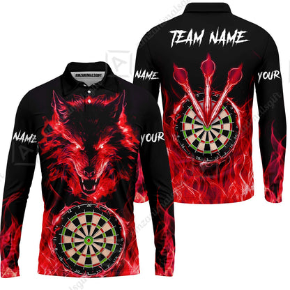 Custom Darts Jersey Polo Shirt, Dartboard Fierce Wolf Design, Uniform Dart - Personalized Name And Team Name