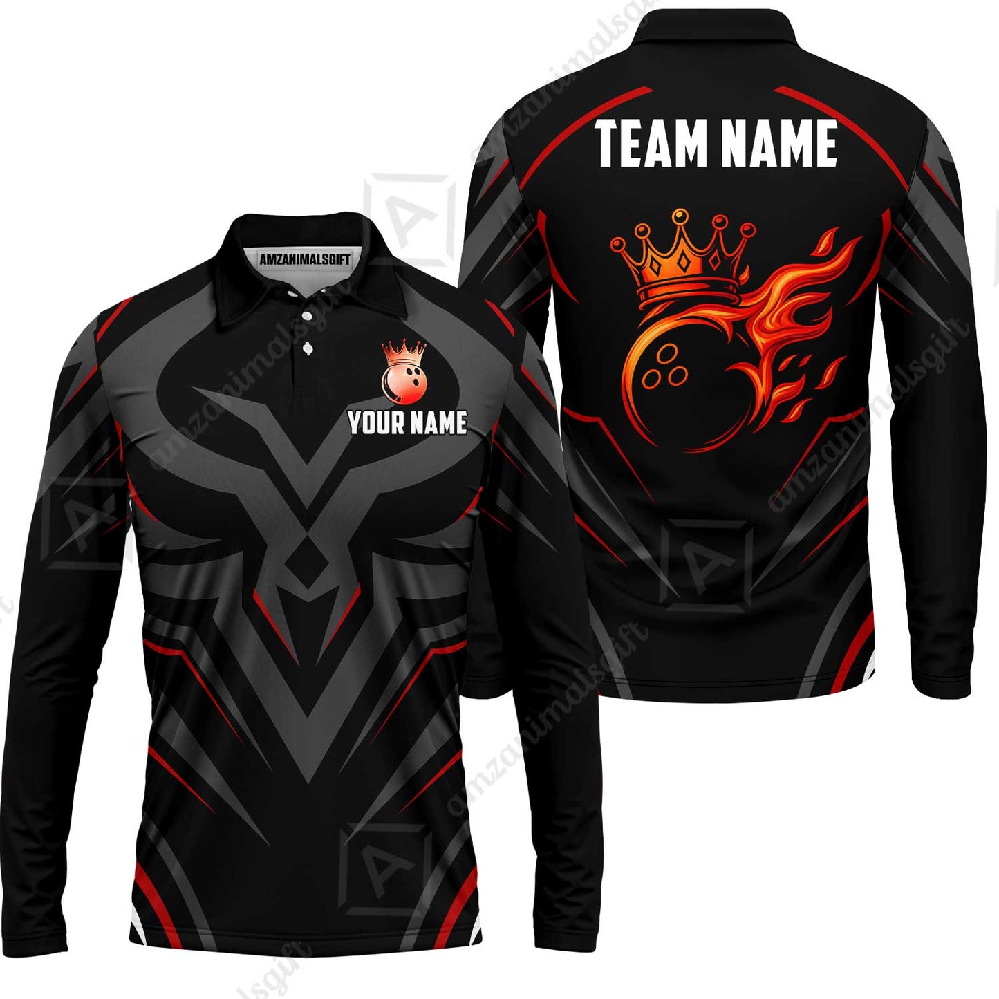 Custom Bowling Jersey Polo Shirt, Crowned Bowling Ball, Custom Bowling Jersey Team Shirt For Players With Name & Team Name