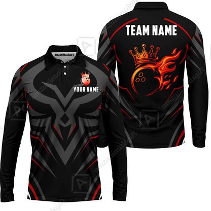Custom Bowling Jersey Polo Shirt, Crowned Bowling Ball, Custom Bowling Jersey Team Shirt For Players With Name & Team Name
