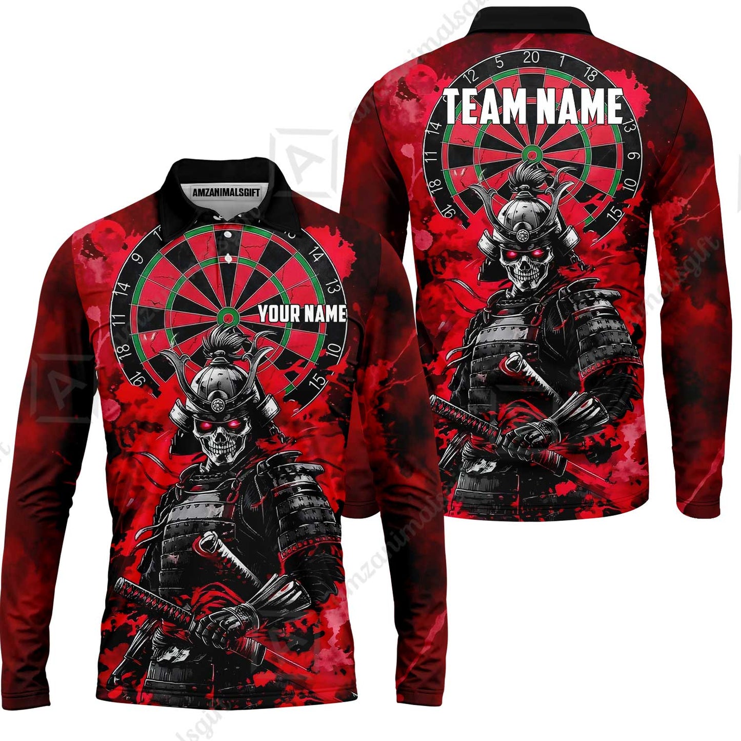 Custom Darts Team Jersey, Personalized Skull Samurai Dartboard Dart Polo Shirt For Players With Name & Team Name