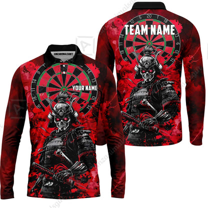 Custom Darts Team Jersey, Personalized Skull Samurai Dartboard Dart Polo Shirt For Players With Name & Team Name