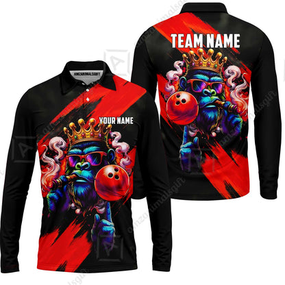 Custom Bowling Jersey Polo Shirt, Gorilla Boss King, Custom Bowling Jersey Team Shirt For Players With Name & Team Name