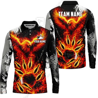Custom Bowling Jersey Polo Shirt, Flaming Phoenix Bowling, Custom Bowling Jersey Team Shirt For Players With Name & Team Name
