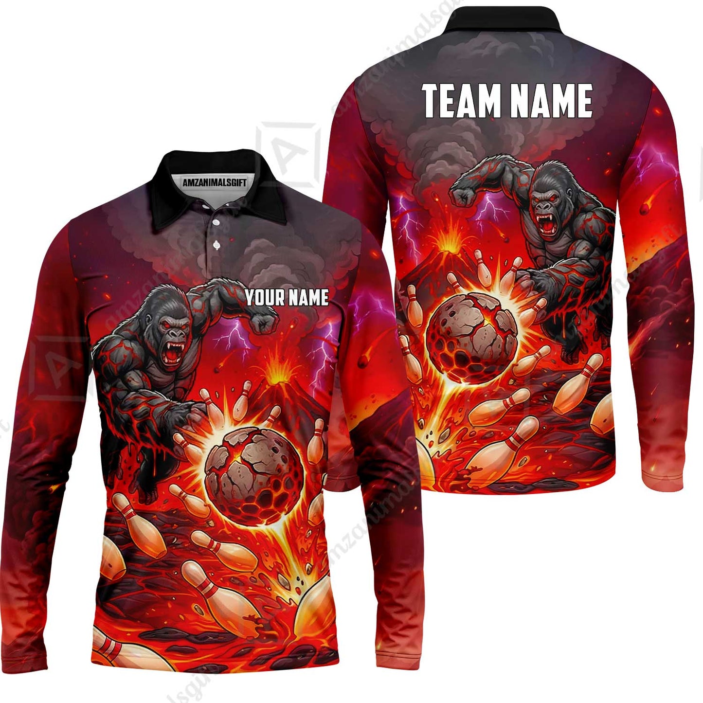 Custom Bowling Jersey Polo Shirt, Fierce Gorilla Strike Bowling, Custom Bowling Jersey Team Shirt For Players With Name & Team Name