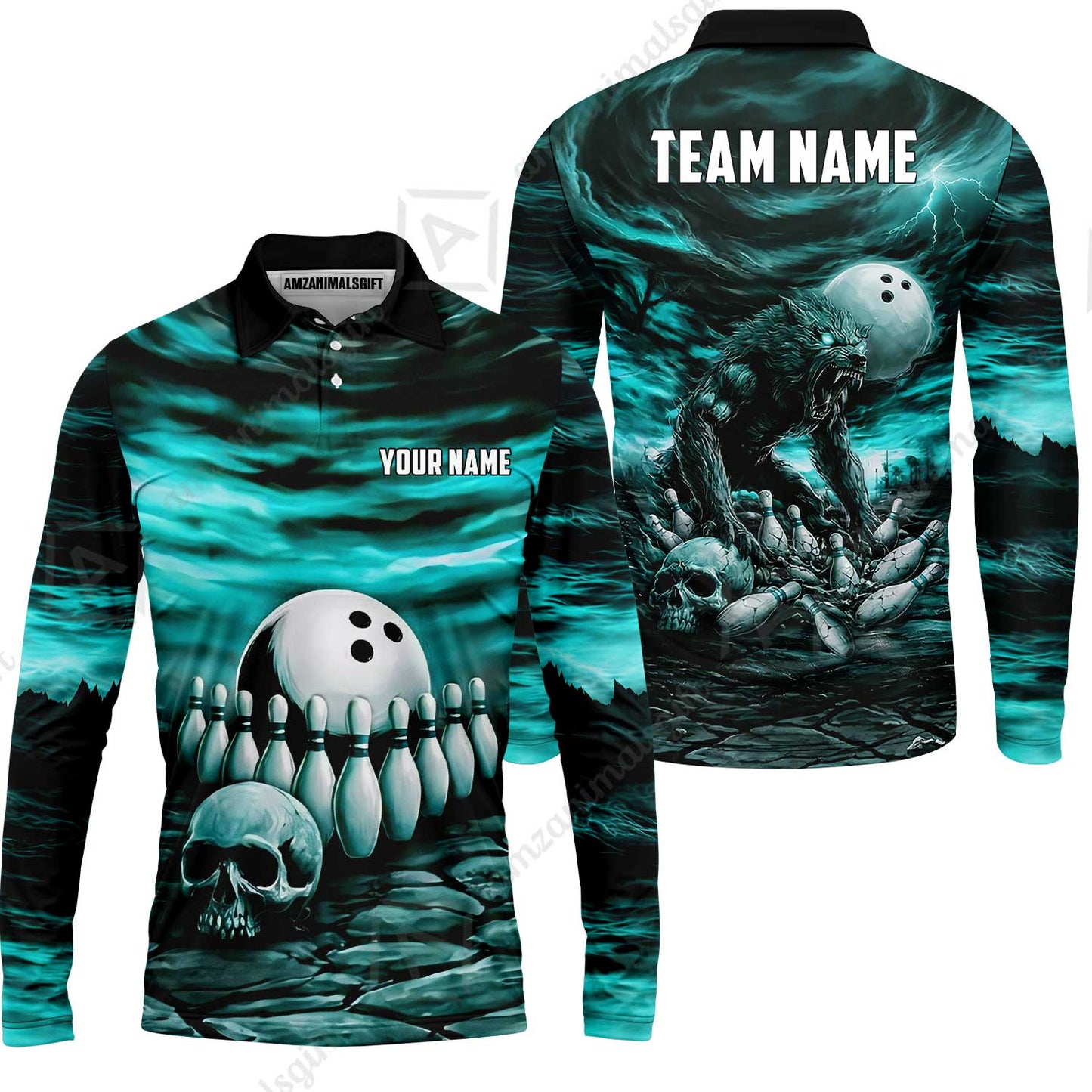 Custom Full Moon Werewolf Bowling Jersey Polo Shirt, Custom Full Moon Werewolf Bowling Jersey Team Shirt For Players With Name & Team Name