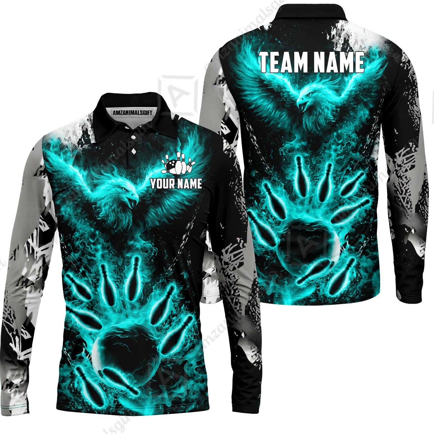 Custom Bowling Jersey Polo Shirt, Flaming Phoenix Bowling, Custom Bowling Jersey Team Shirt For Players With Name & Team Name