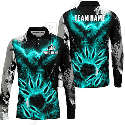 Custom Bowling Jersey Polo Shirt, Flaming Phoenix Bowling, Custom Bowling Jersey Team Shirt For Players With Name & Team Name