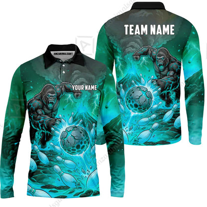 Custom Bowling Jersey Polo Shirt, Fierce Gorilla Strike Bowling, Custom Bowling Jersey Team Shirt For Players With Name & Team Name
