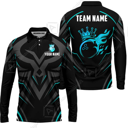 Custom Bowling Jersey Polo Shirt, Crowned Bowling Ball, Custom Bowling Jersey Team Shirt For Players With Name & Team Name