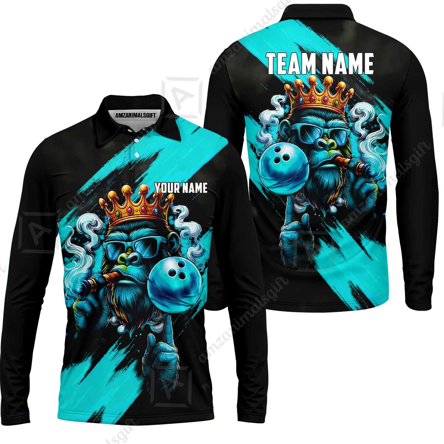 Custom Bowling Jersey Polo Shirt, Gorilla Boss King, Custom Bowling Jersey Team Shirt For Players With Name & Team Name