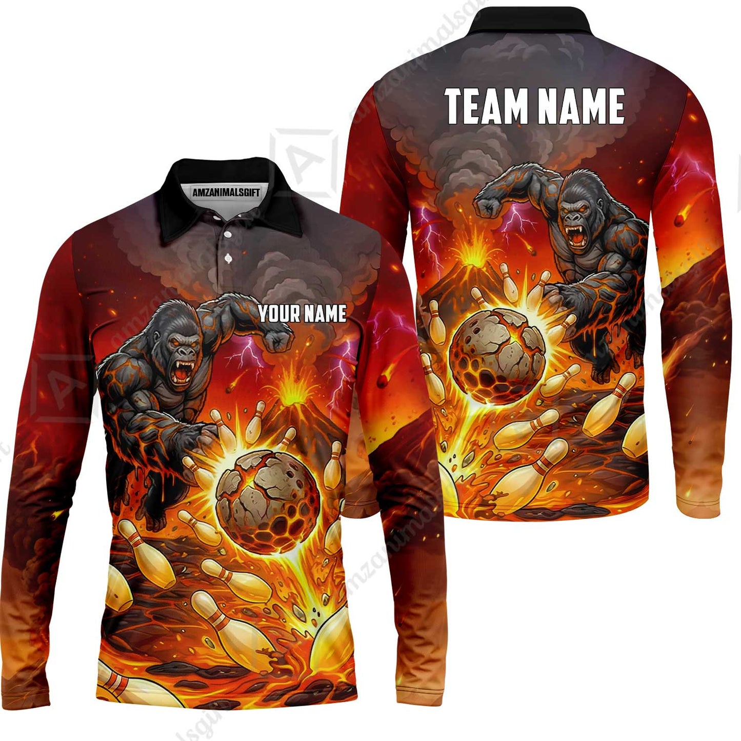Custom Bowling Jersey Polo Shirt, Fierce Gorilla Strike Bowling, Custom Bowling Jersey Team Shirt For Players With Name & Team Name