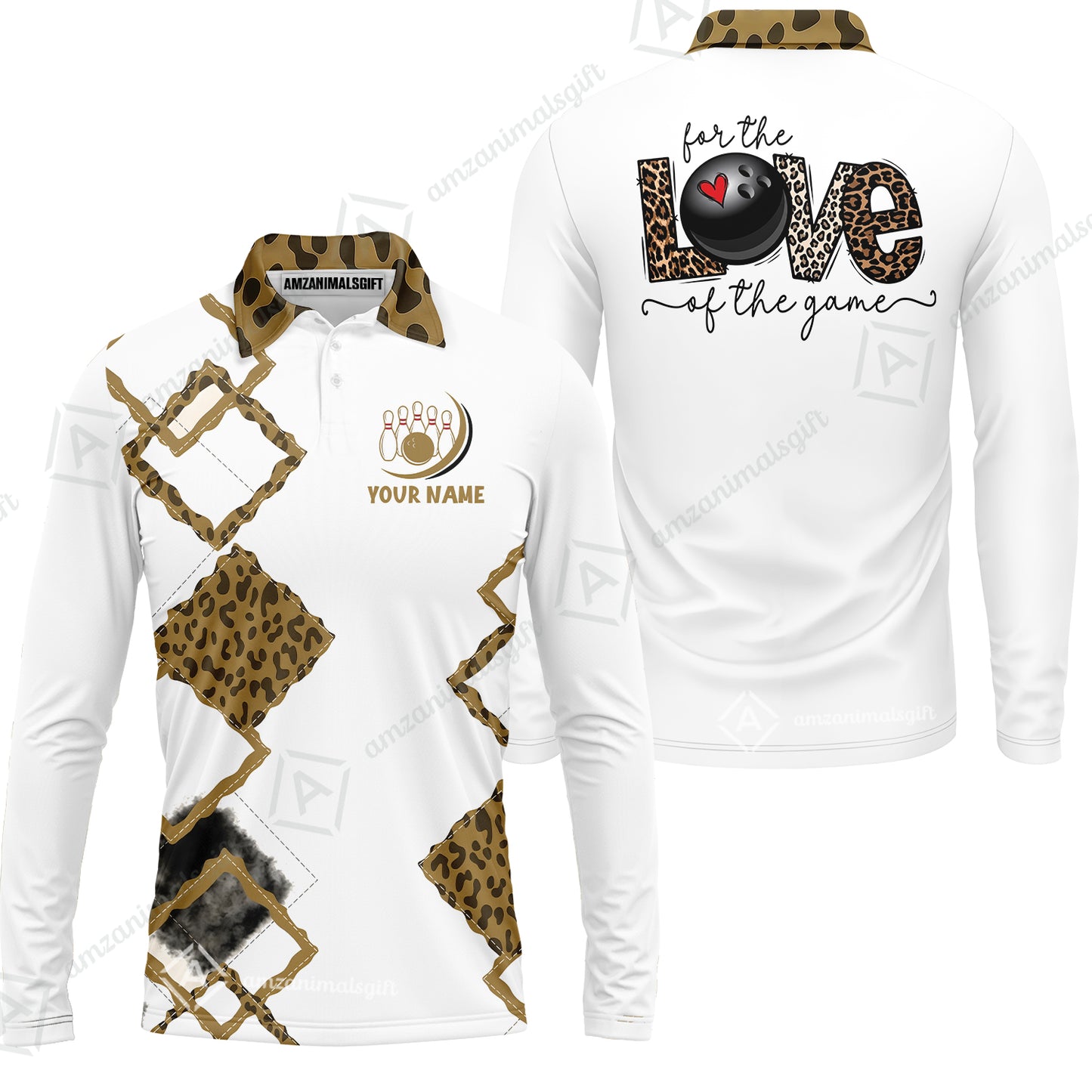 Custom Bowling Jersey Polo Shirt, Chic Leopard Print Love of the Game, Custom Bowling Jersey Team Shirt For Players With Name and Team Name