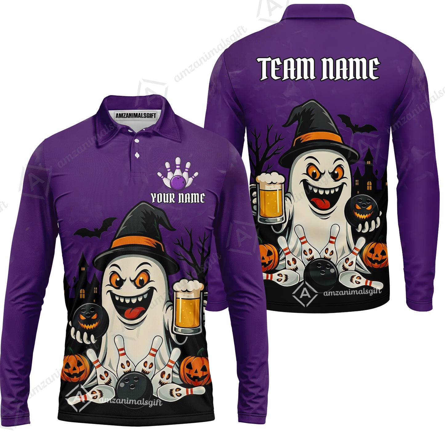 Custom Bowling Jersey Polo Shirt, Bowling Halloween Witch, Custom Bowling Jersey Team Shirt For Players With Name & Team Name