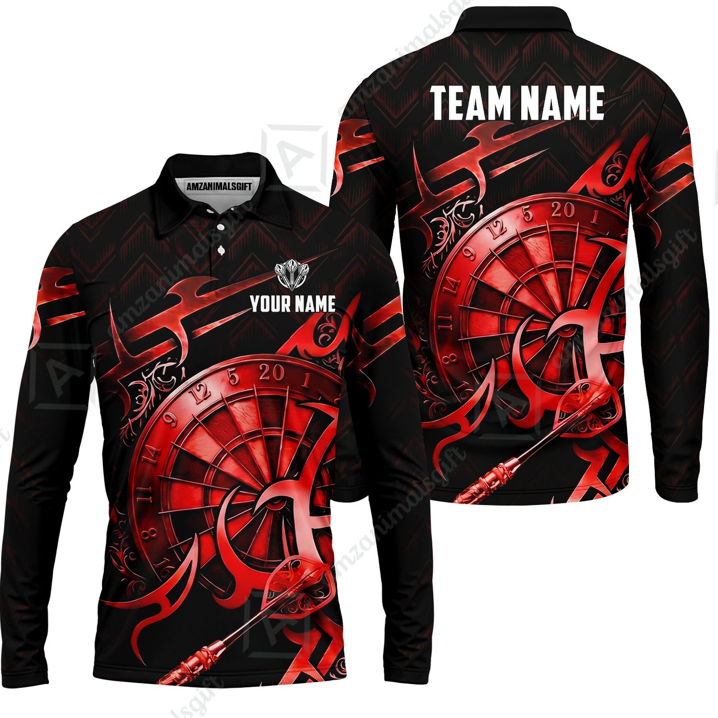Custom Darts Jersey Polo Shirt, Tribal Darts & Mechanical Inferno, Custom Dart Jersey Team Shirt For Players With Name & Team Name