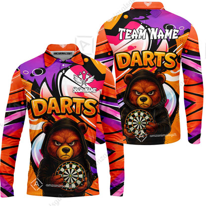 Customized Darts Team Uniform Shirt, Custom Darts Team Collar Quarter-Zip, Personalized Bear Darts Shirt with Name & Team Name