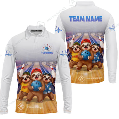Custom Bowling Jersey Polo Shirt, Funny Sloth Squad Mascot, Custom Bowling Jersey Team Shirt For Players With Name and Team Name