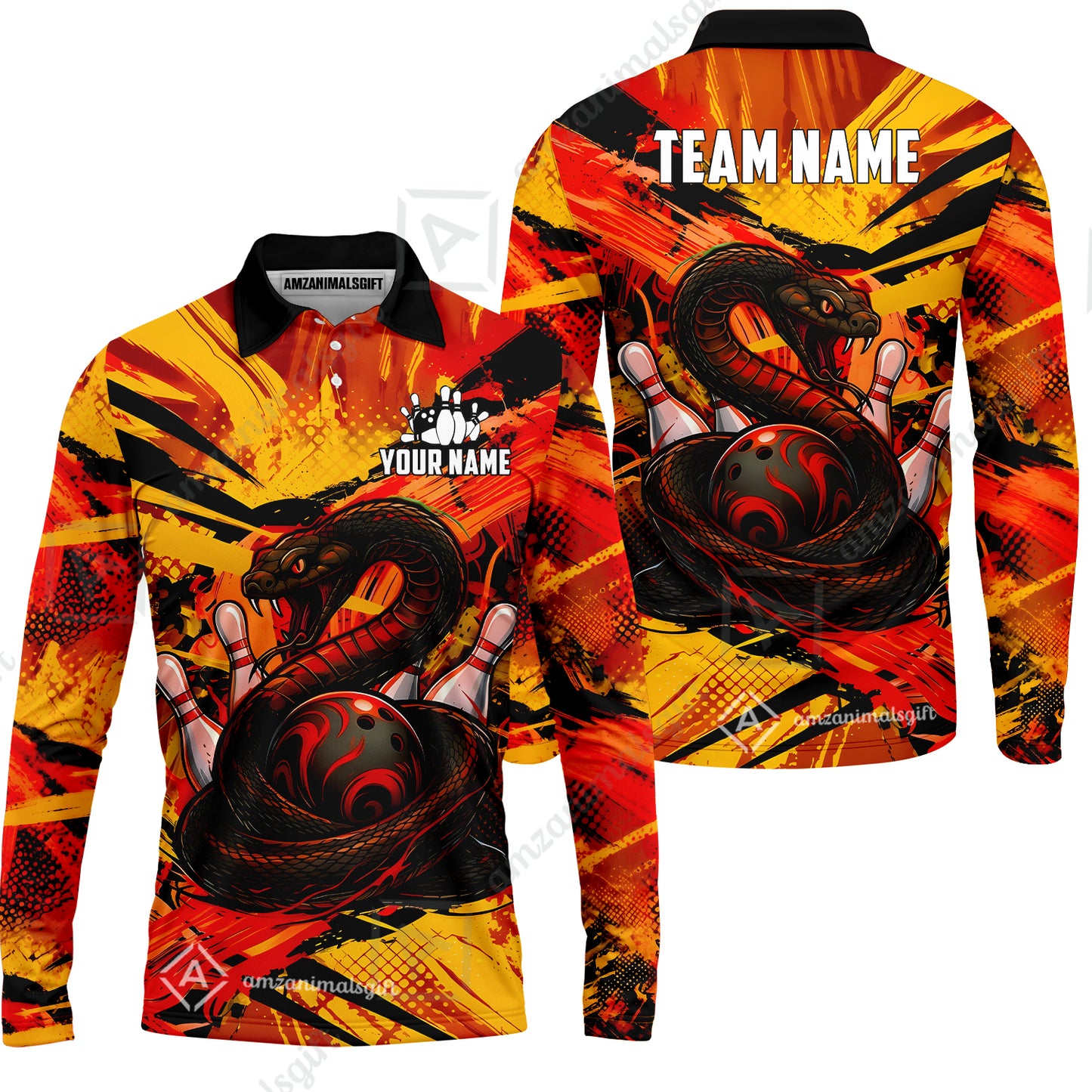 Custom Bowling Jersey Polo Shirt, Viper Venom Strike & Cyberpunk Splash, Custom Bowling Jersey Team Shirt For Players With Name & Team Name