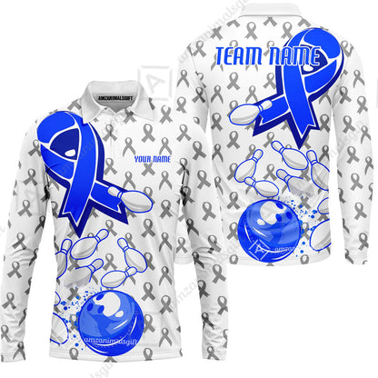 Custom Bowling Team Uniform Shirts, Blue Ribbon & Bowling Pins Strike Graphic Shirt, Personalized Team & Player Jersey