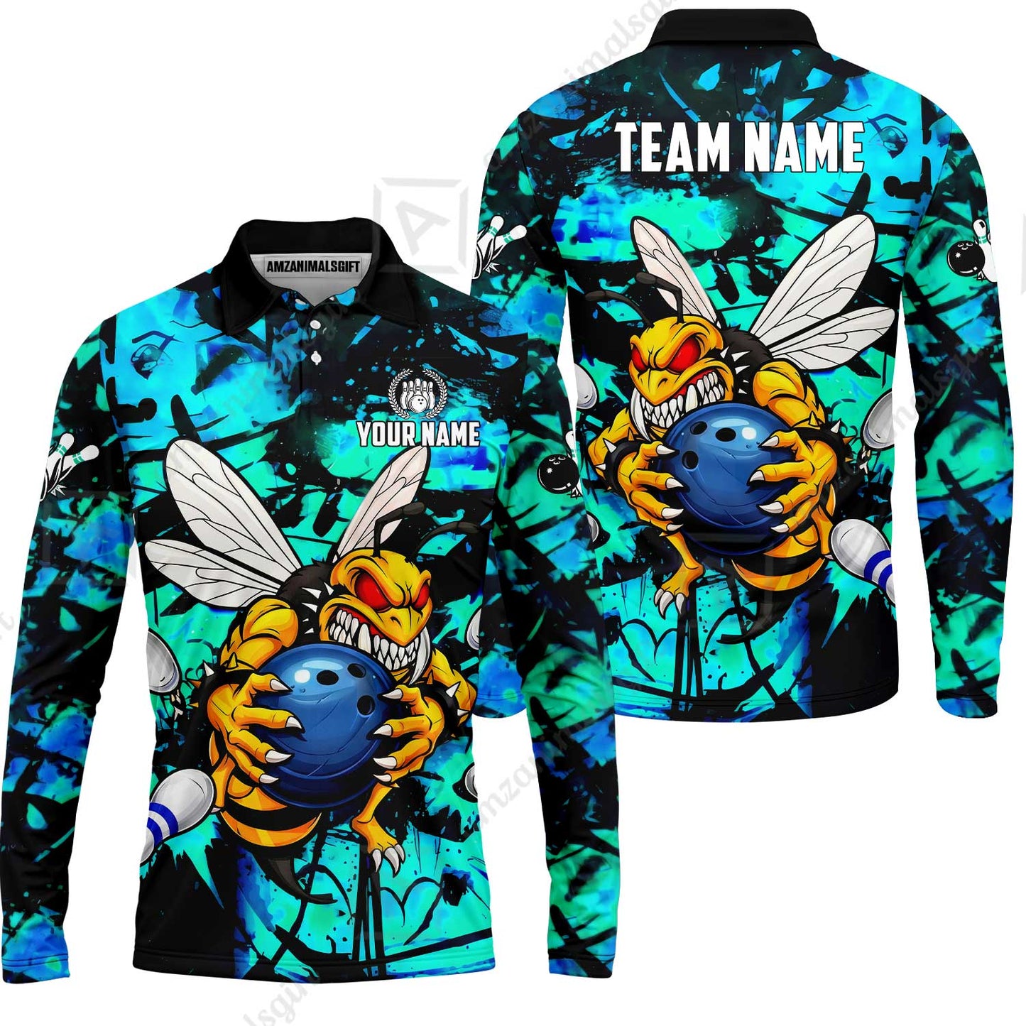 Custom Bowling Jersey Polo Shirt, The Wild Wasp Strike, Custom Bowling Jersey Team Shirt For Players With Name & Team Name
