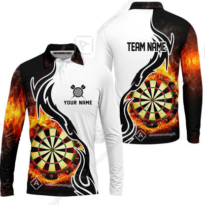 Custom  Fire Pattern Darts Team Jersey Unisex Polo Shirts, Custom flame Pattern Darts Team Jerseys Uniform