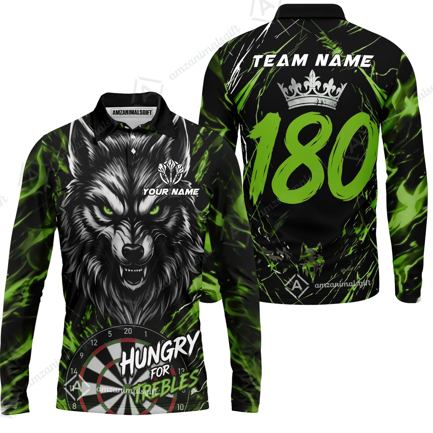 Custom Darts Jersey Polo Shirt, Wolf 180, Custom Dart Jersey Team Shirt For Players With Name & Team Name