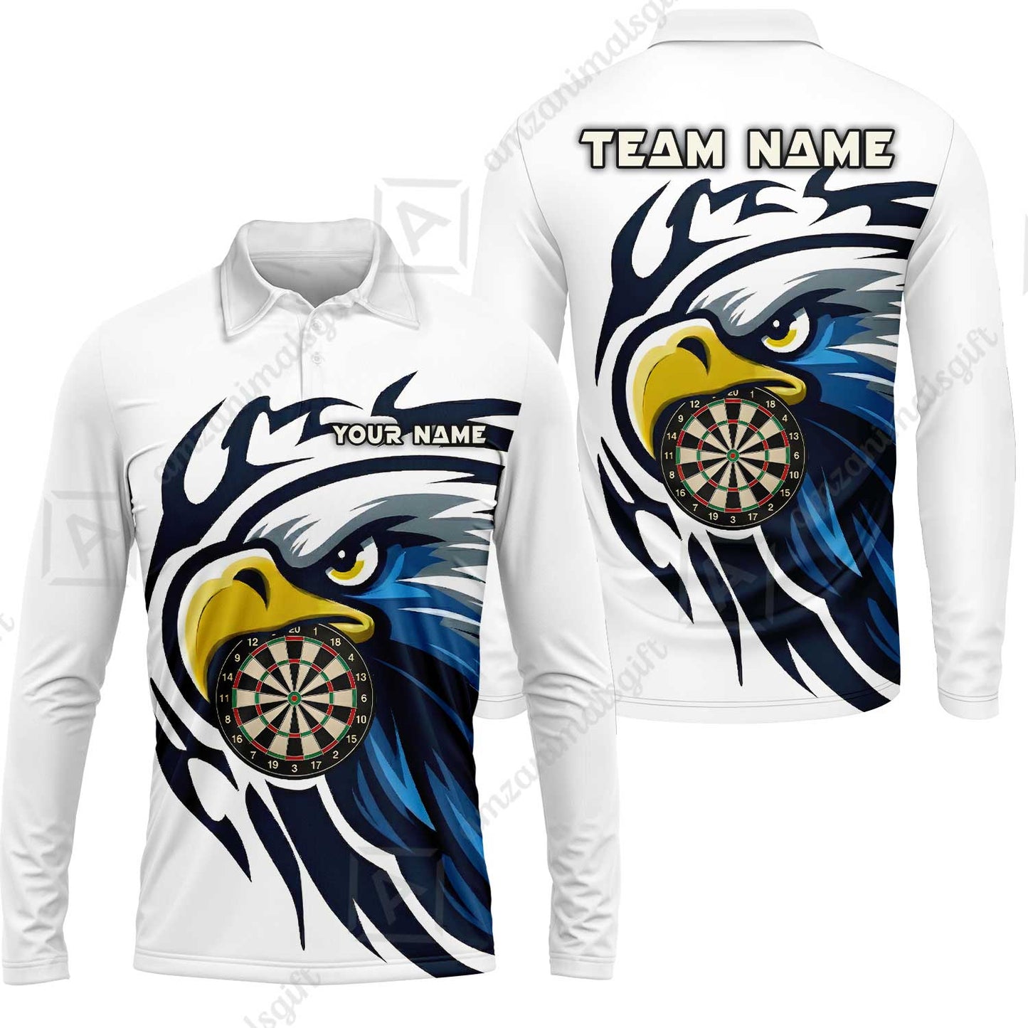 Custom Majestic Eagle Mascot Darts Jersey Polo Shirt, Custom Majestic Eagle Mascot Dart Jersey Team Shirt For Players With Name & Team Name