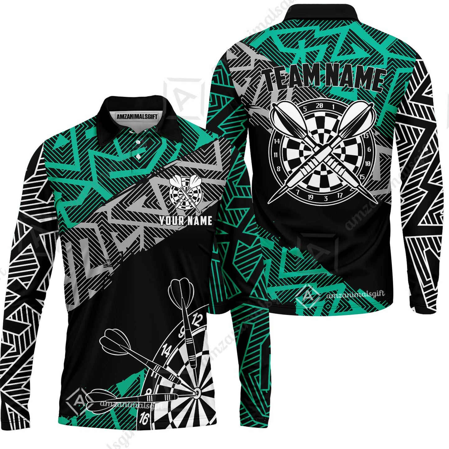 Custom Zig-Zag Pattern Darts Quarter-Zip Polo Shirts,  Custom Darts Team Jerseys Uniform, Personalized Name And Team Name