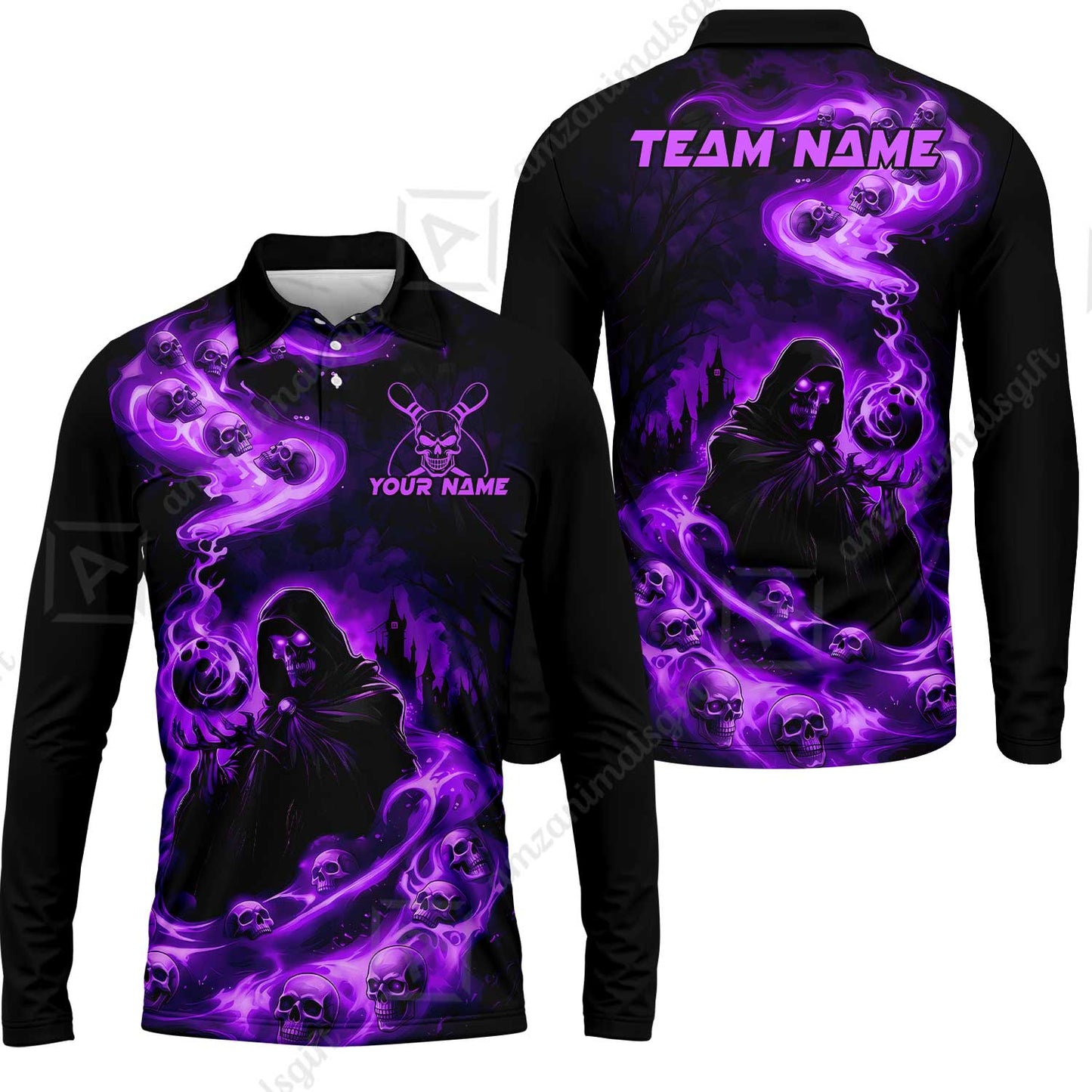 Custom Bowling Jersey Polo Shirt, Fiery Pool Shark, Custom Bowling Jersey Team Shirt For Players With Name & Team Name