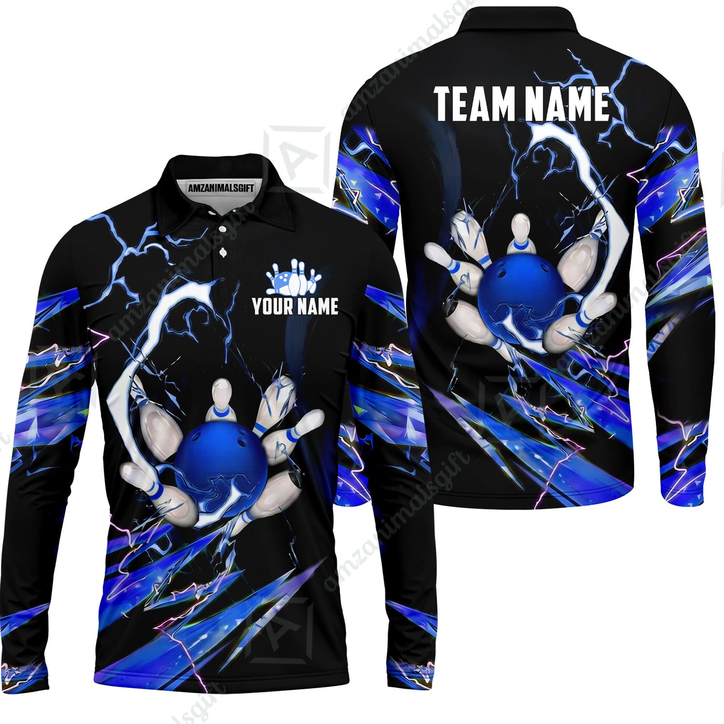 Custom Bowling Jersey Polo Shirt, Electric Strike & Neon Plasma, Custom Bowling Jersey Team Shirt For Players With Name & Team Name